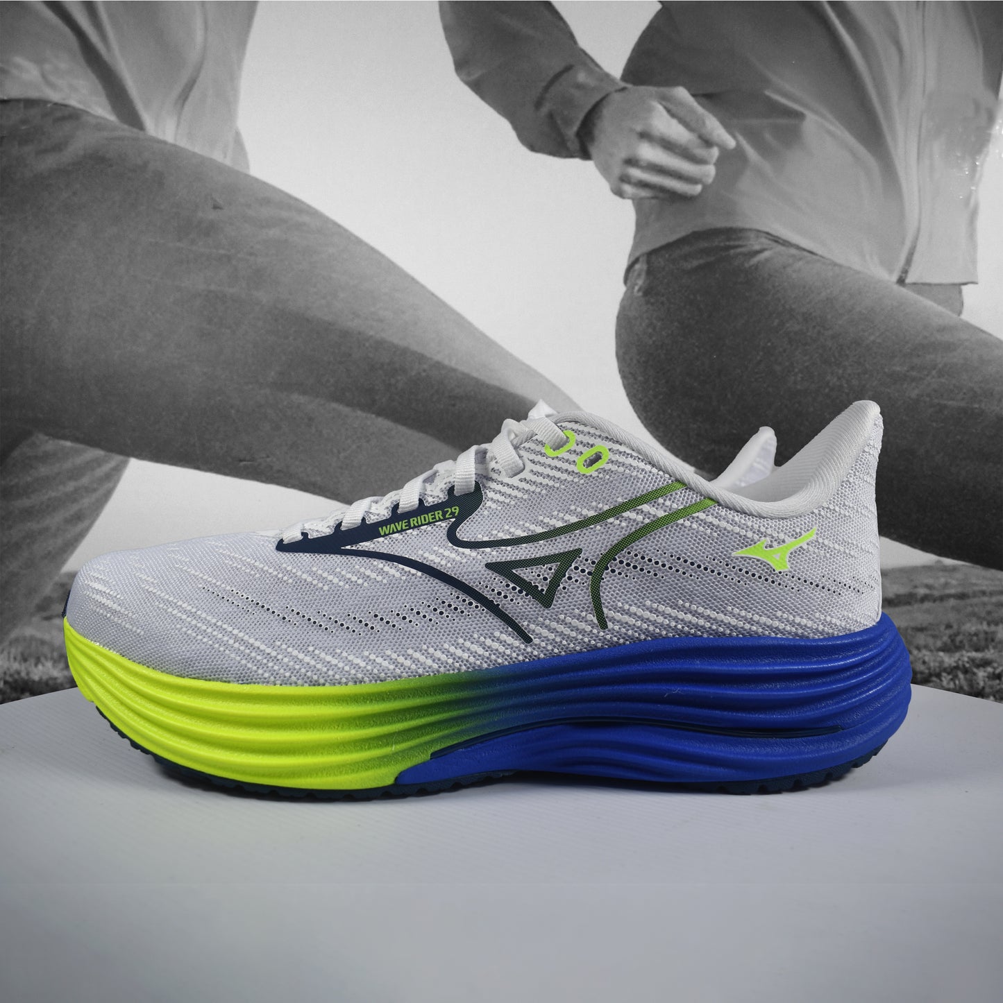 Mizuno Wave Rider 29 Mens Road Running - Durban Runner 7 / royal blue/white/green