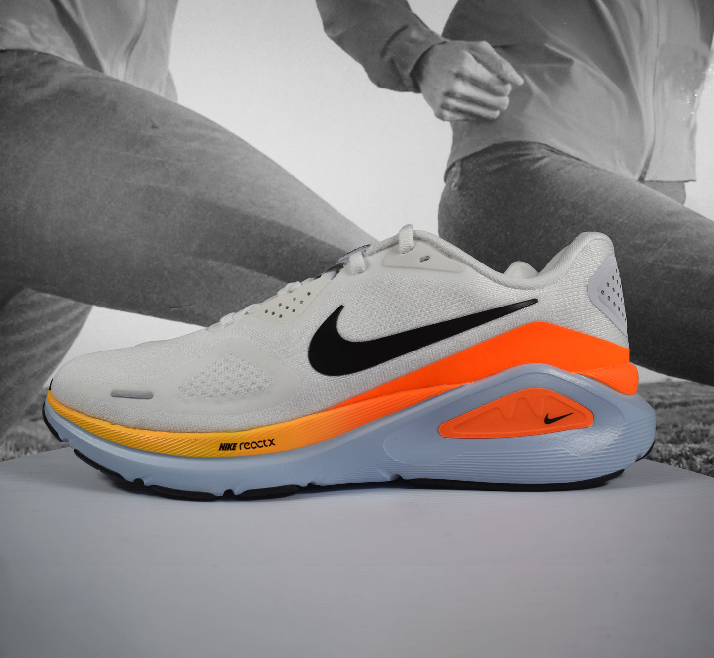 Nike Structure 26 Mens Road Running Shoe - Durban Runner WHITE/BLACK-HYDROGEN BLUE-TOTAL ORANGE / 10