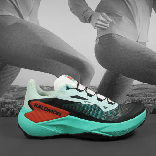 Salomon Genesis Womens Trail Running Shoes - Durban Runner 5.5 / Bay/Electric Green/Cherry Tomato