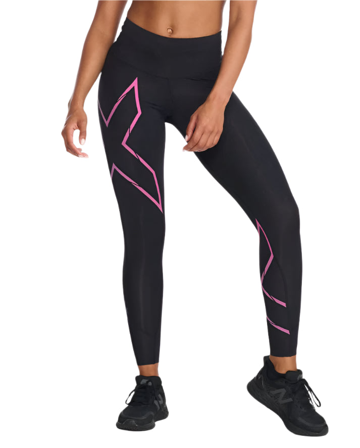 2XU Women s Light Speed Mid Rise Compression Tights Black Black Reflective S