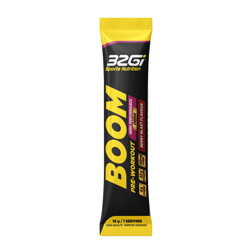 32Gi BOOM high-performance pre-workout single-serve stick, Berry flavour, 30g