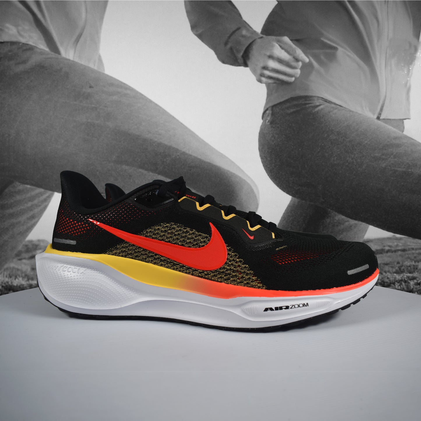 Nike Air Zoom Pegasus 41 Mens Road Running Shoes - Durban Runner 7.5 / Black/Bright Crimson-Topaz Gold