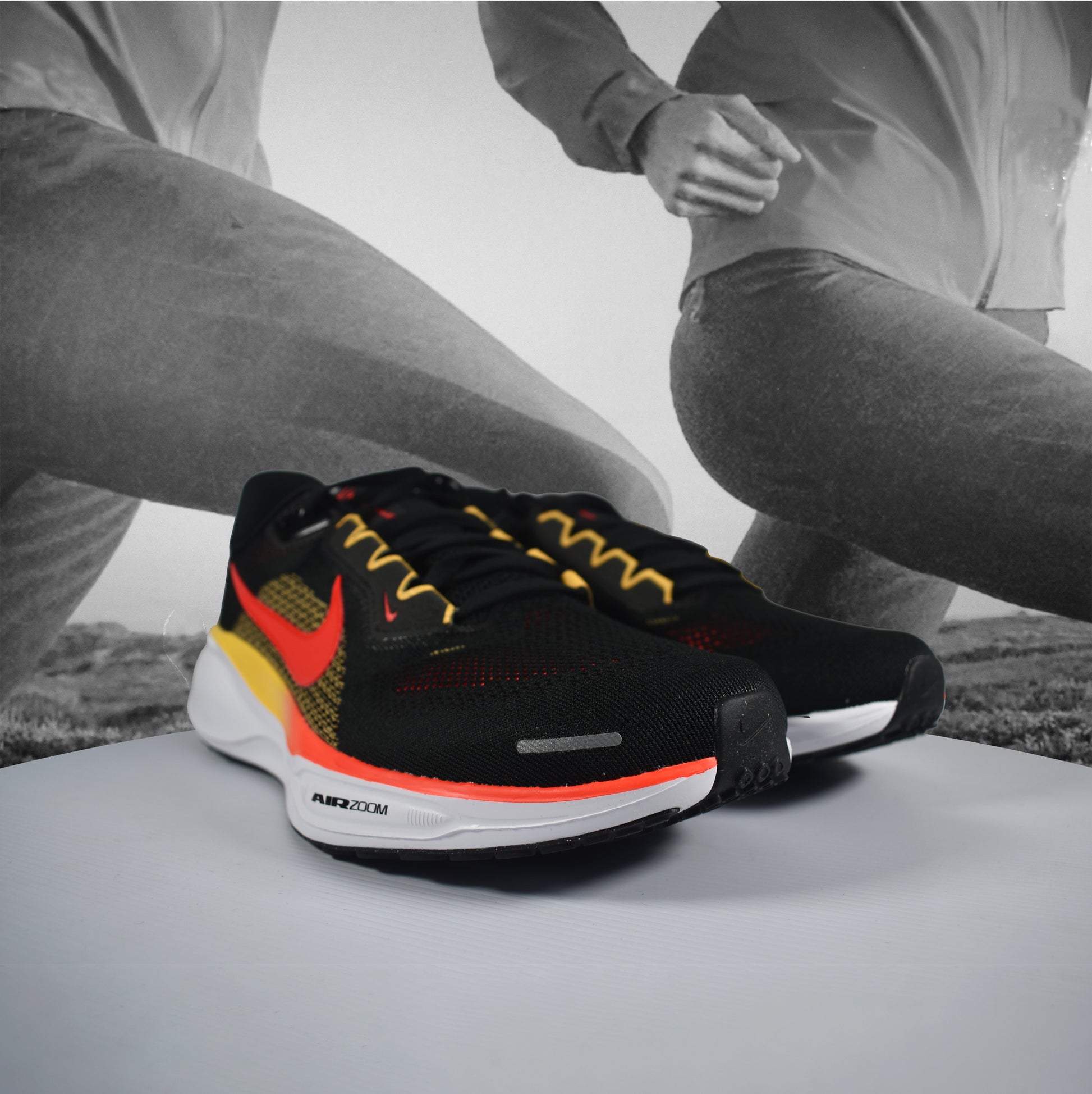 Nike Air Zoom Pegasus 41 Mens Road Running Shoes - Durban Runner 7.5 / Black/Bright Crimson-Topaz Gold