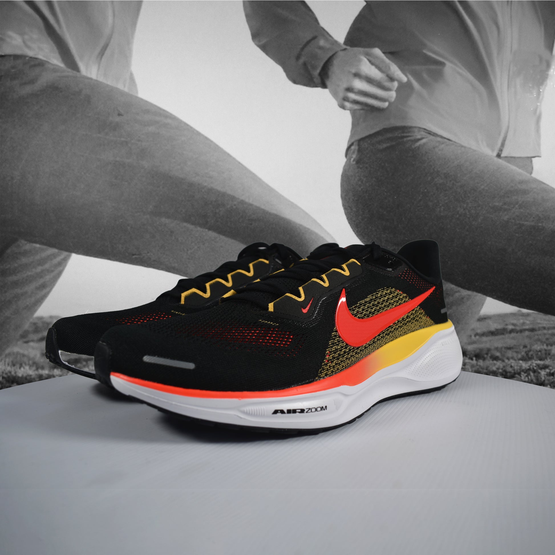 Nike Air Zoom Pegasus 41 Mens Road Running Shoes - Durban Runner 7.5 / Black/Bright Crimson-Topaz Gold