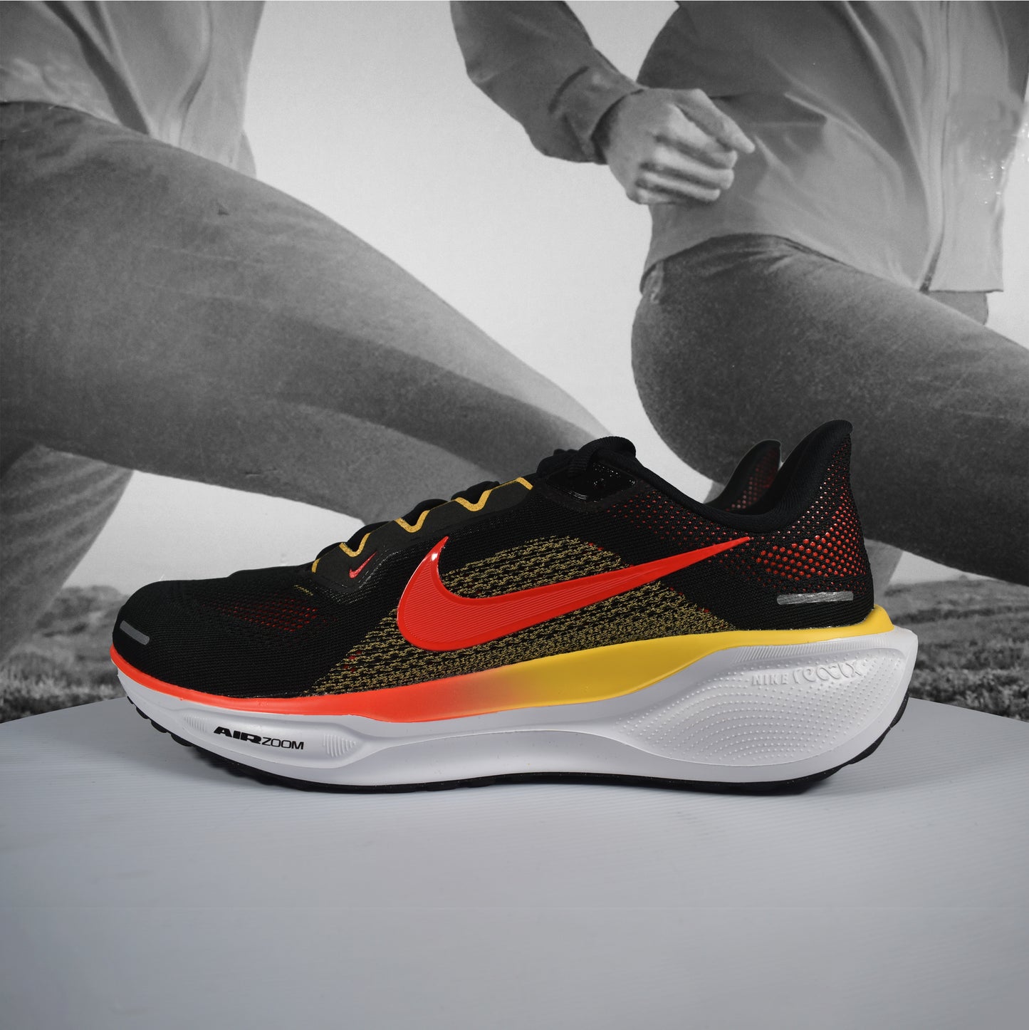 Nike Air Zoom Pegasus 41 Mens Road Running Shoes - Durban Runner 7.5 / Black/Bright Crimson-Topaz Gold