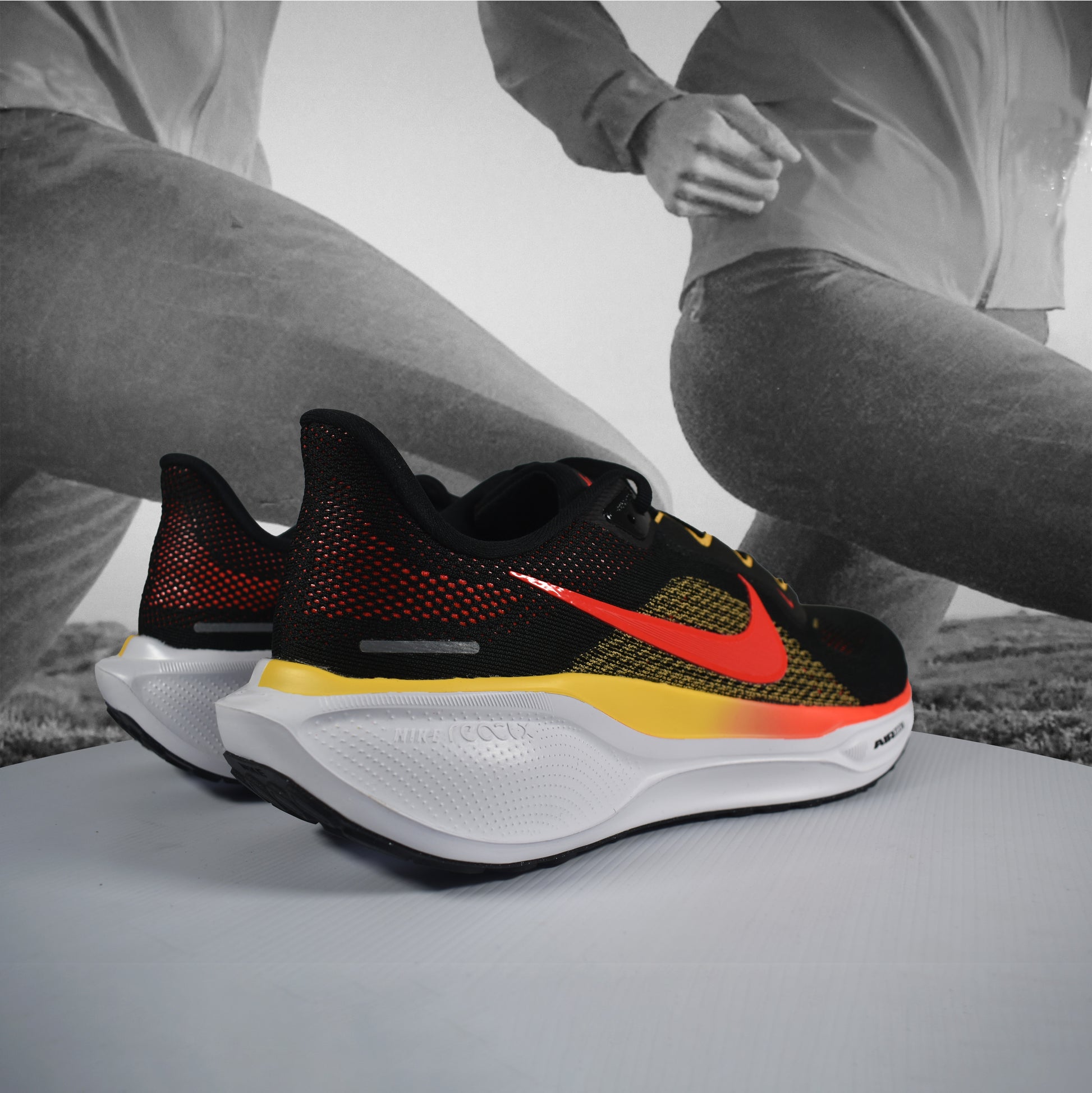 Nike Air Zoom Pegasus 41 Mens Road Running Shoes - Durban Runner 7.5 / Black/Bright Crimson-Topaz Gold