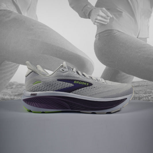 Brooks Ghost 18 Womens Neutral Running Shoes - Durban Runner UK5 / WHITE/PURPLE /GREEN