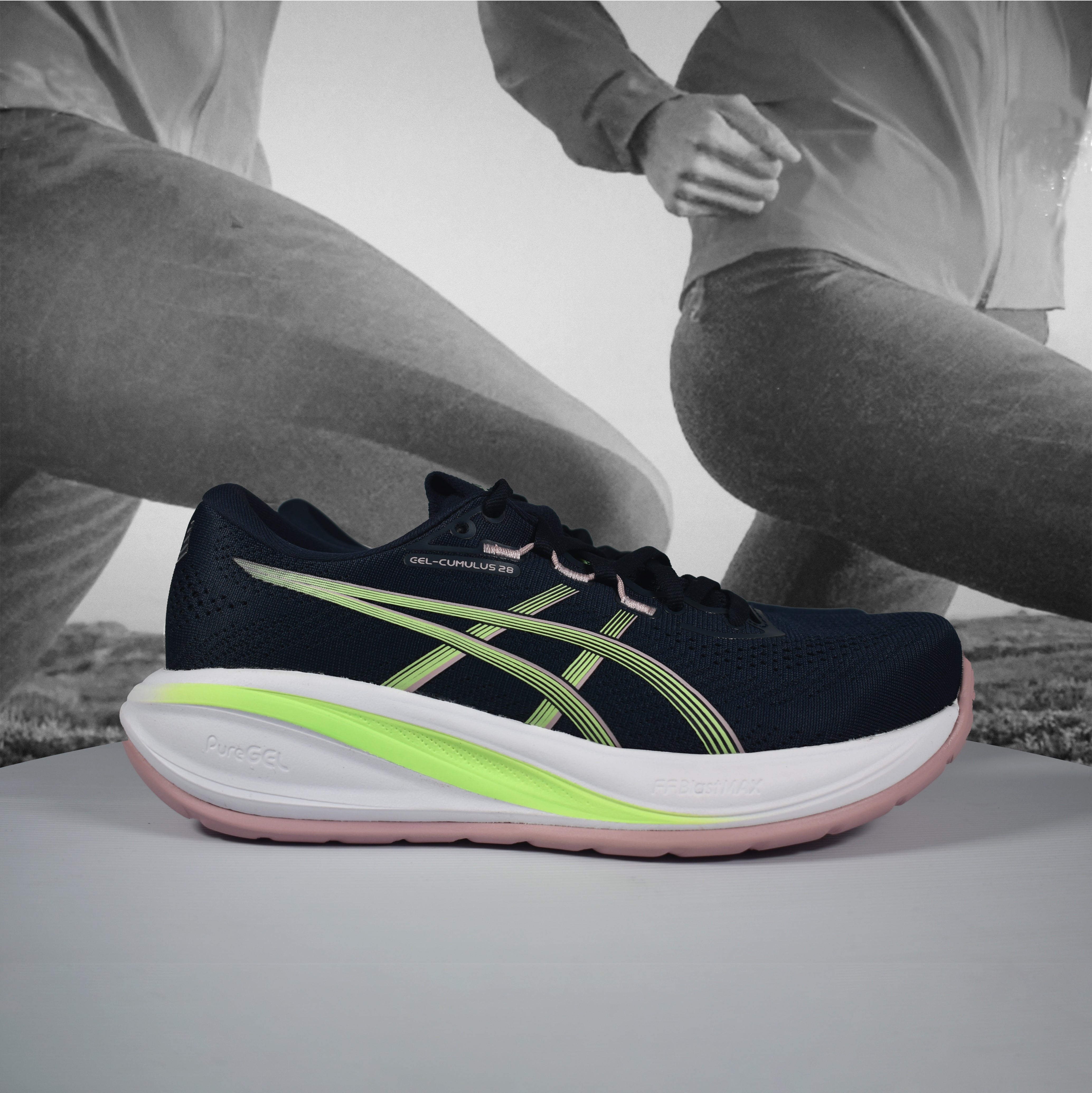 Asics GEL-CUMULUS 28 Womens Running Shoe - Durban Runner 5 / MIDNIGHT/ILLUMINATE GREEN