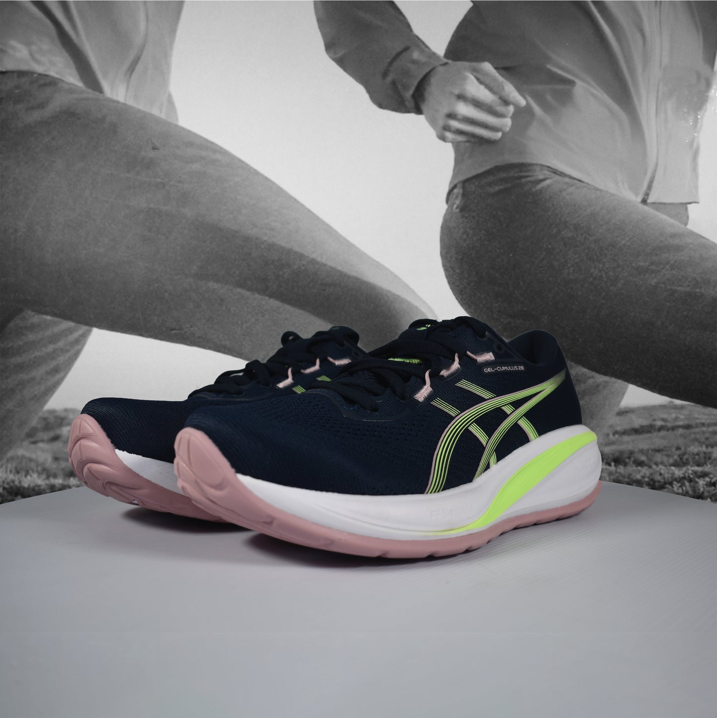 Asics GEL-CUMULUS 28 Womens Running Shoe - Durban Runner 5 / MIDNIGHT/ILLUMINATE GREEN