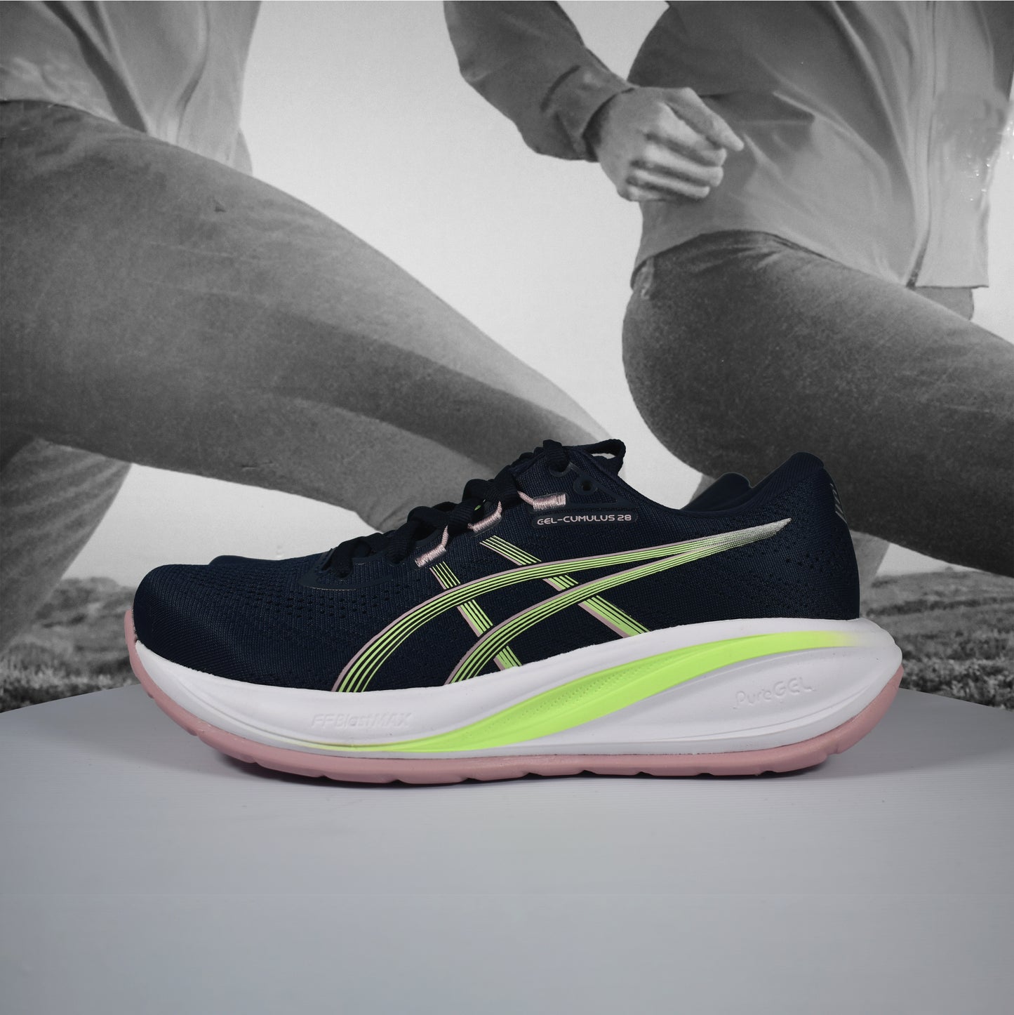 Asics GEL-CUMULUS 28 Womens Running Shoe - Durban Runner 5 / MIDNIGHT/ILLUMINATE GREEN