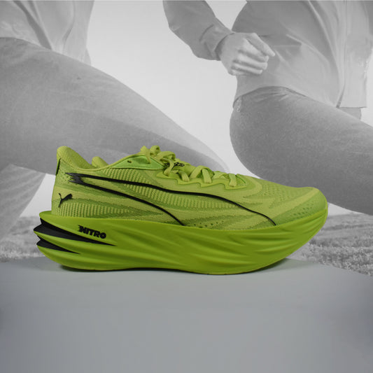 Puma Deviate Pure NITRO Men's Running Shoe, Sunny Lime/Black, available at Durban Runner