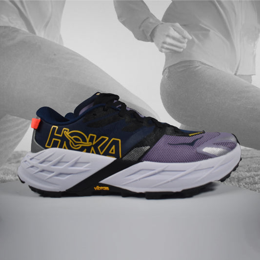 Hoka Speedgoat 7 Men's Trail Running Shoe, Black/Stellar Grey, available at Durban Runner