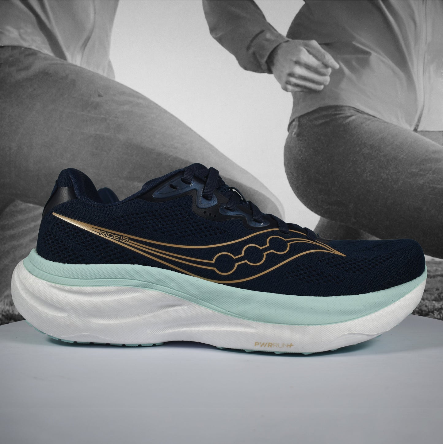 Saucony Ride 19 Road Womens Running Shoe - Durban Runner NAVY/AQUA / 5