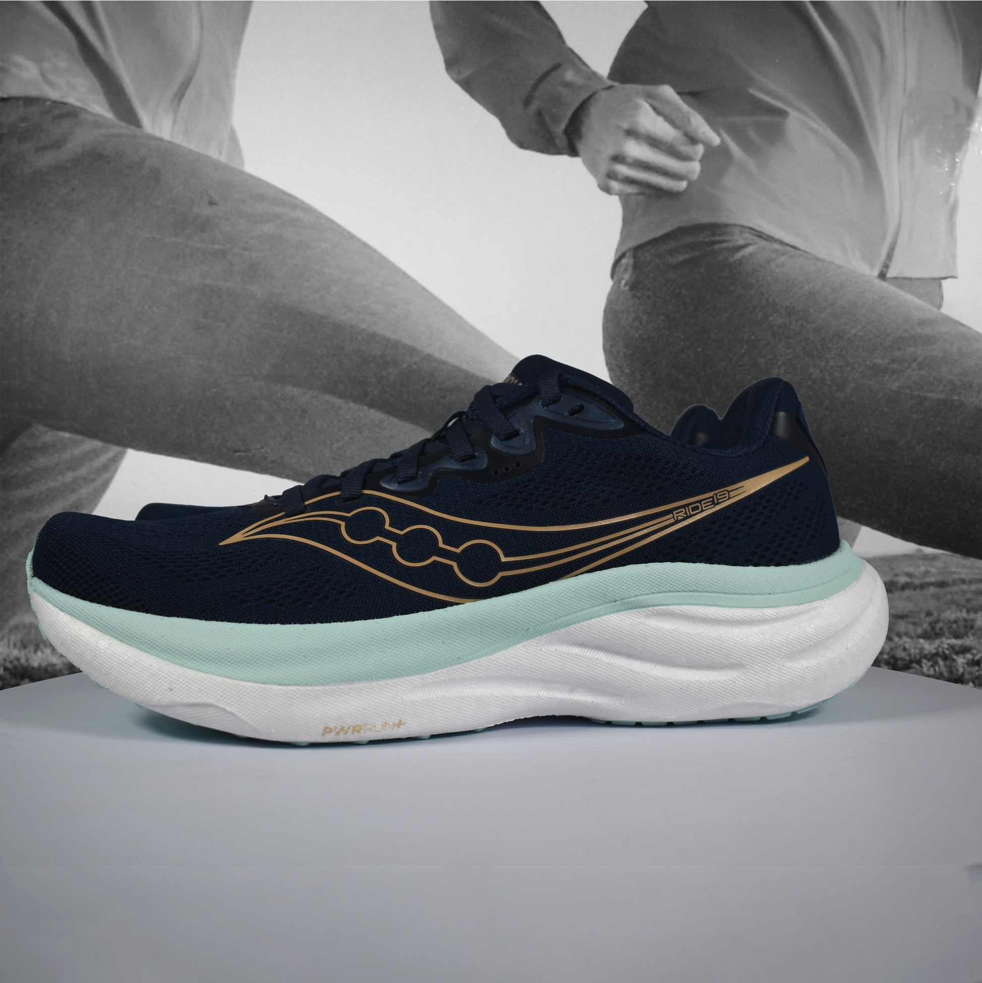 Saucony Ride 19 Road Womens Running Shoe - Durban Runner NAVY/AQUA / 5