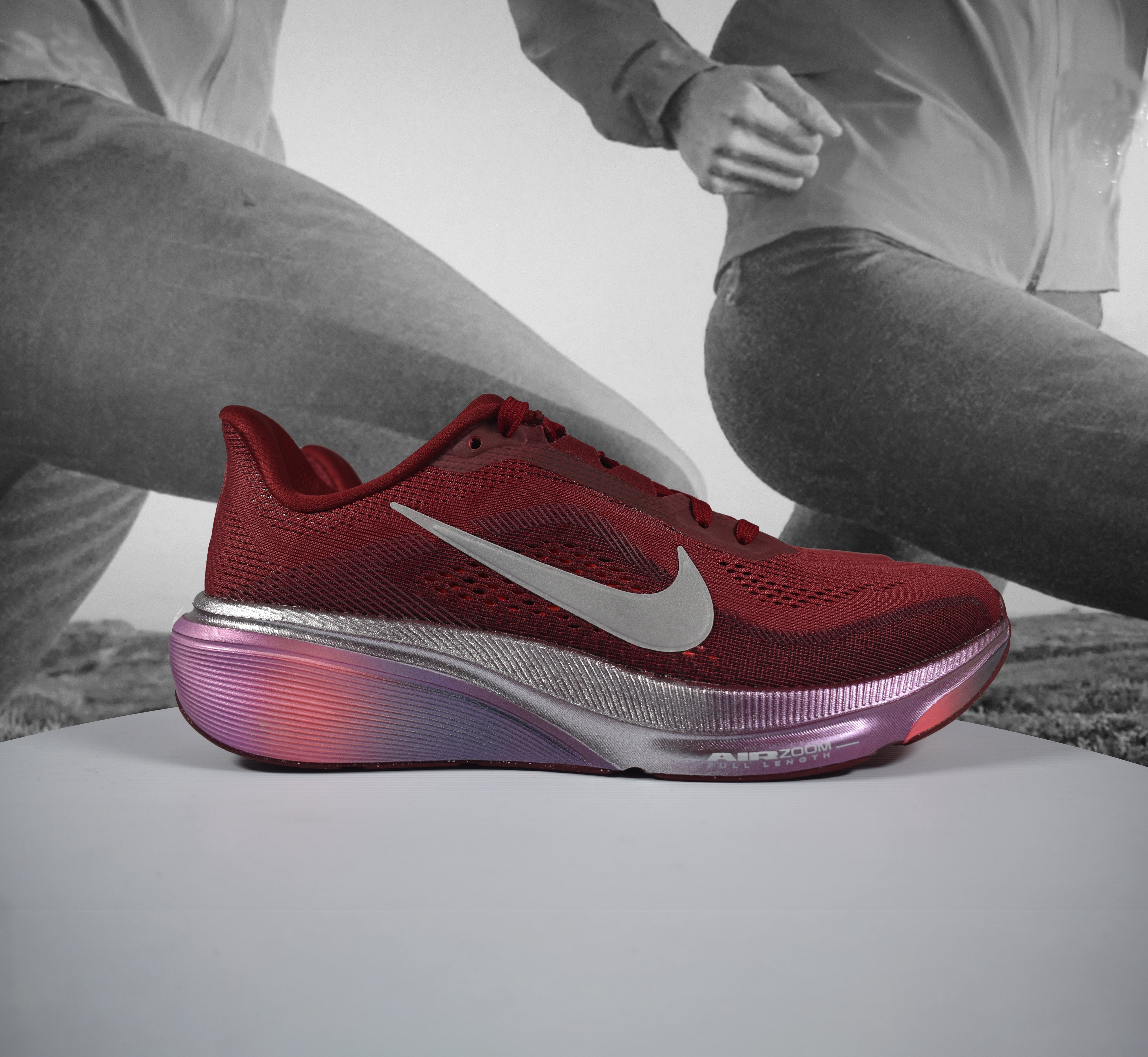 Nike AIR ZOOM PEGASUS 42 SE Womens Road Running Shoe - Durban Runner TEAM RED/BARELY GREEN-ATOMIC PINK / 4.5