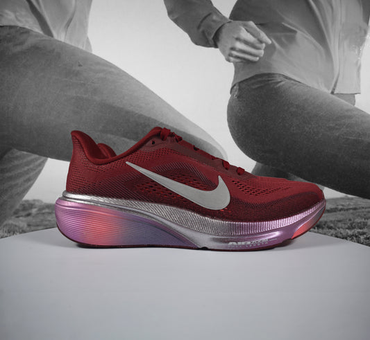 Nike AIR ZOOM PEGASUS 42 SE Womens Road Running Shoe - Durban Runner TEAM RED/BARELY GREEN-ATOMIC PINK / 4.5
