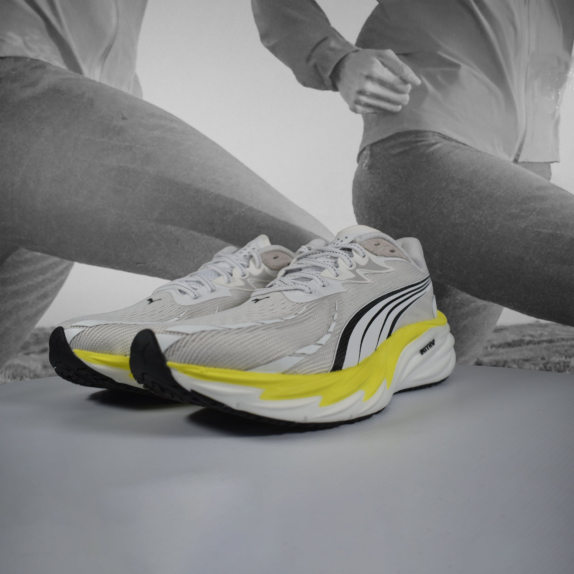 Puma Velocity NITRO 4 Mens Road Running Shoe - Durban Runner PUMA WHITE/LUX LIME / 13