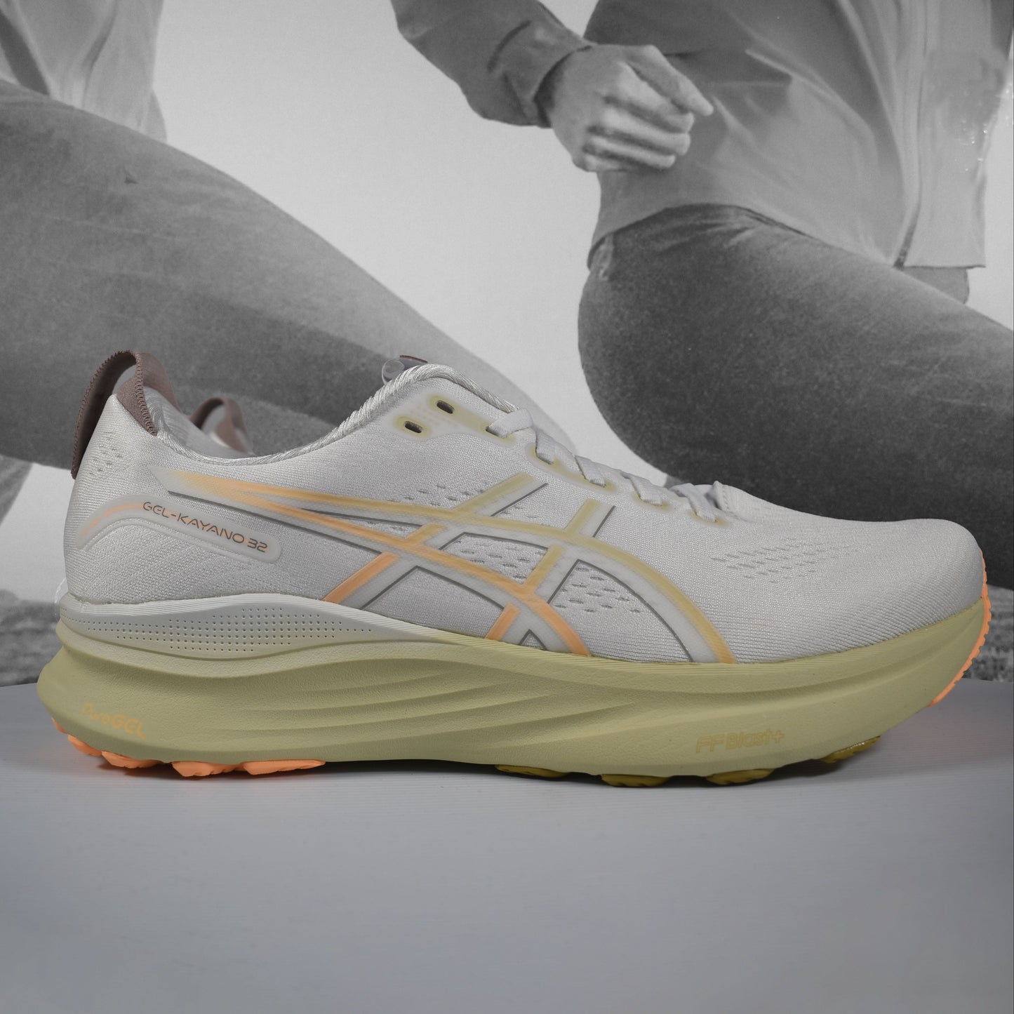 ASICS KAYANO 32 Mens Running Shoes - Durban Runner WHITE/ORANGE GLOW / 9