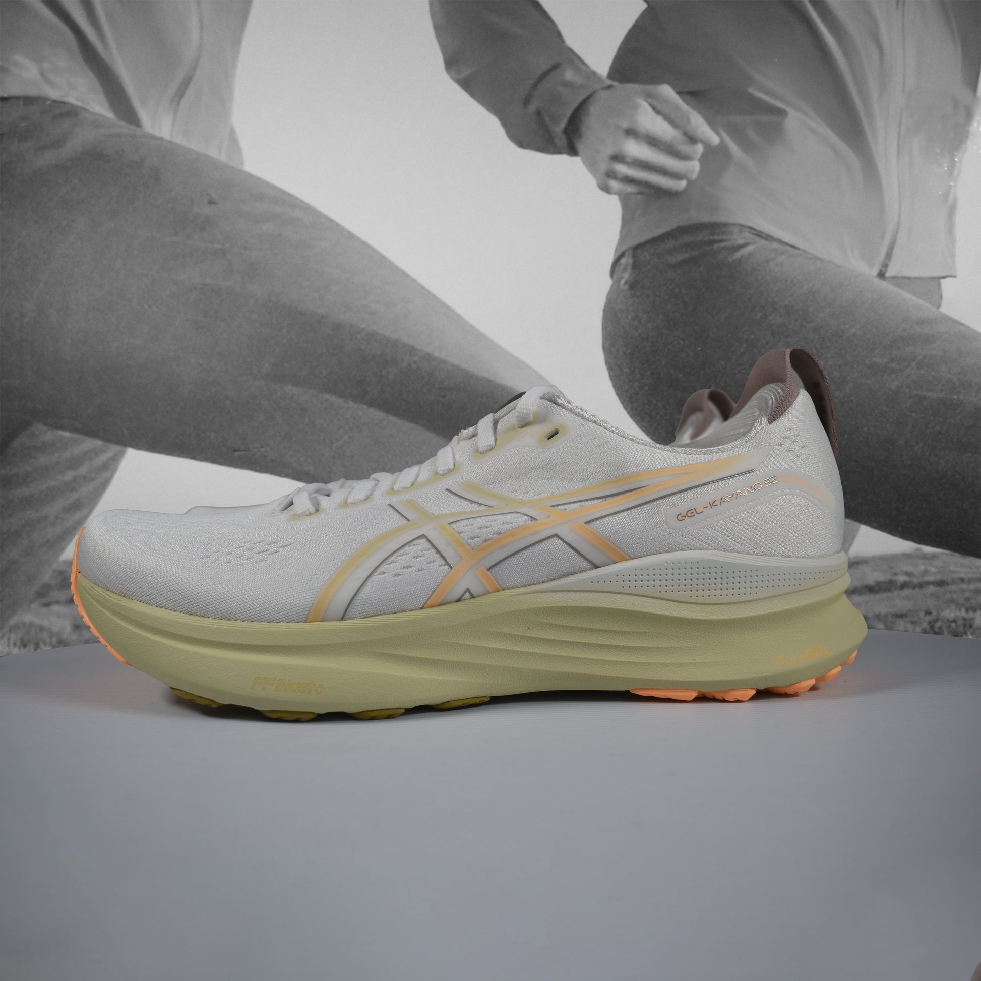 ASICS KAYANO 32 Mens Running Shoes - Durban Runner WHITE/ORANGE GLOW / 9