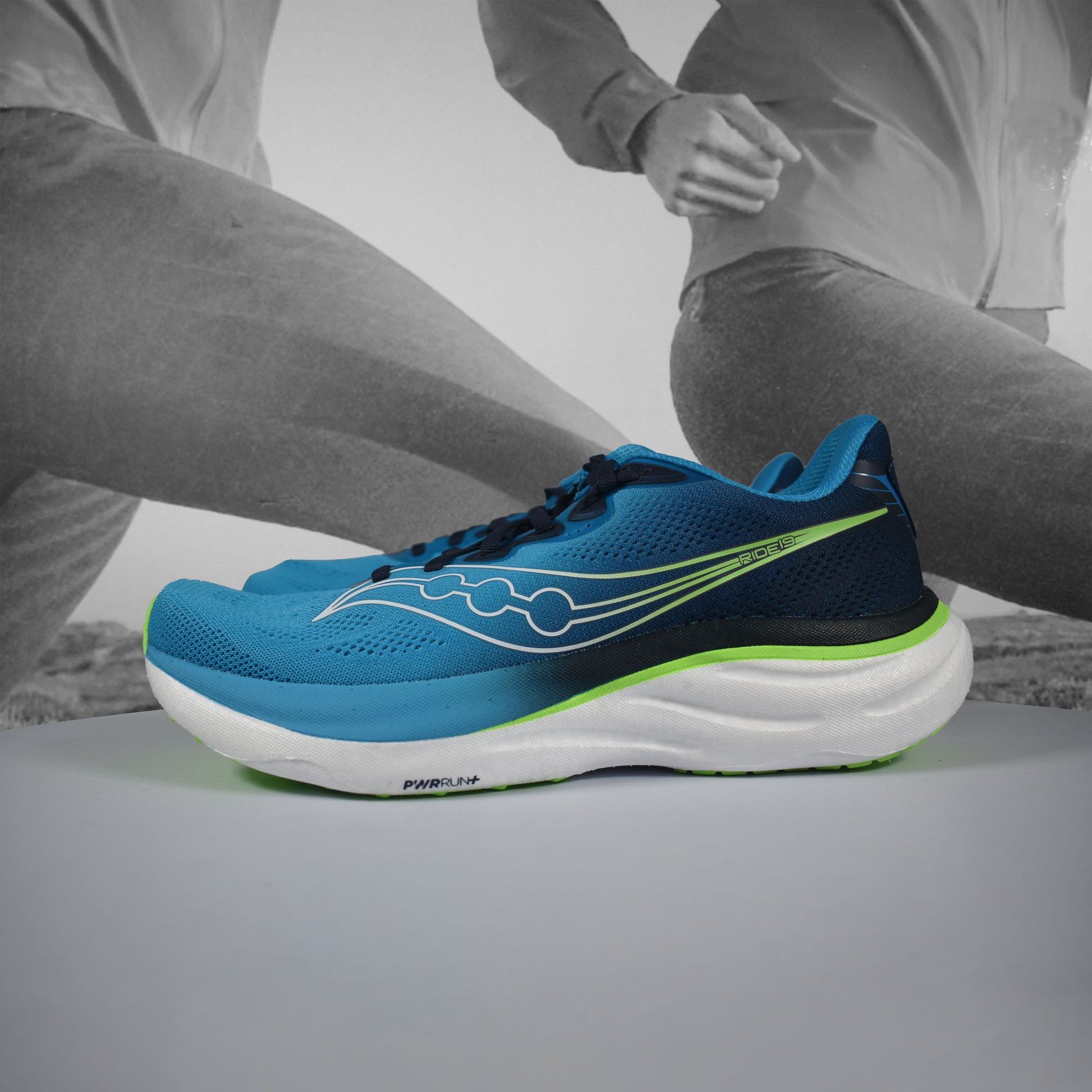 Saucony RIDE 19 Mens Road Running Shoes - Durban Runner COBALT/SLIME / 7.5