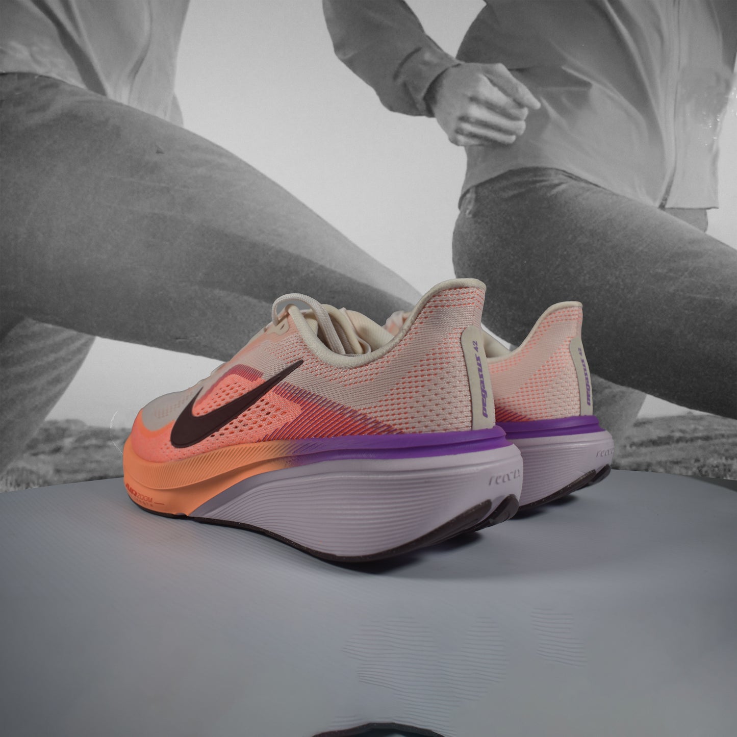 Nike Pegasus 42 Womens Road Running Shoes - Durban Runner Chalk Tattoo/Orange Pulse / 3