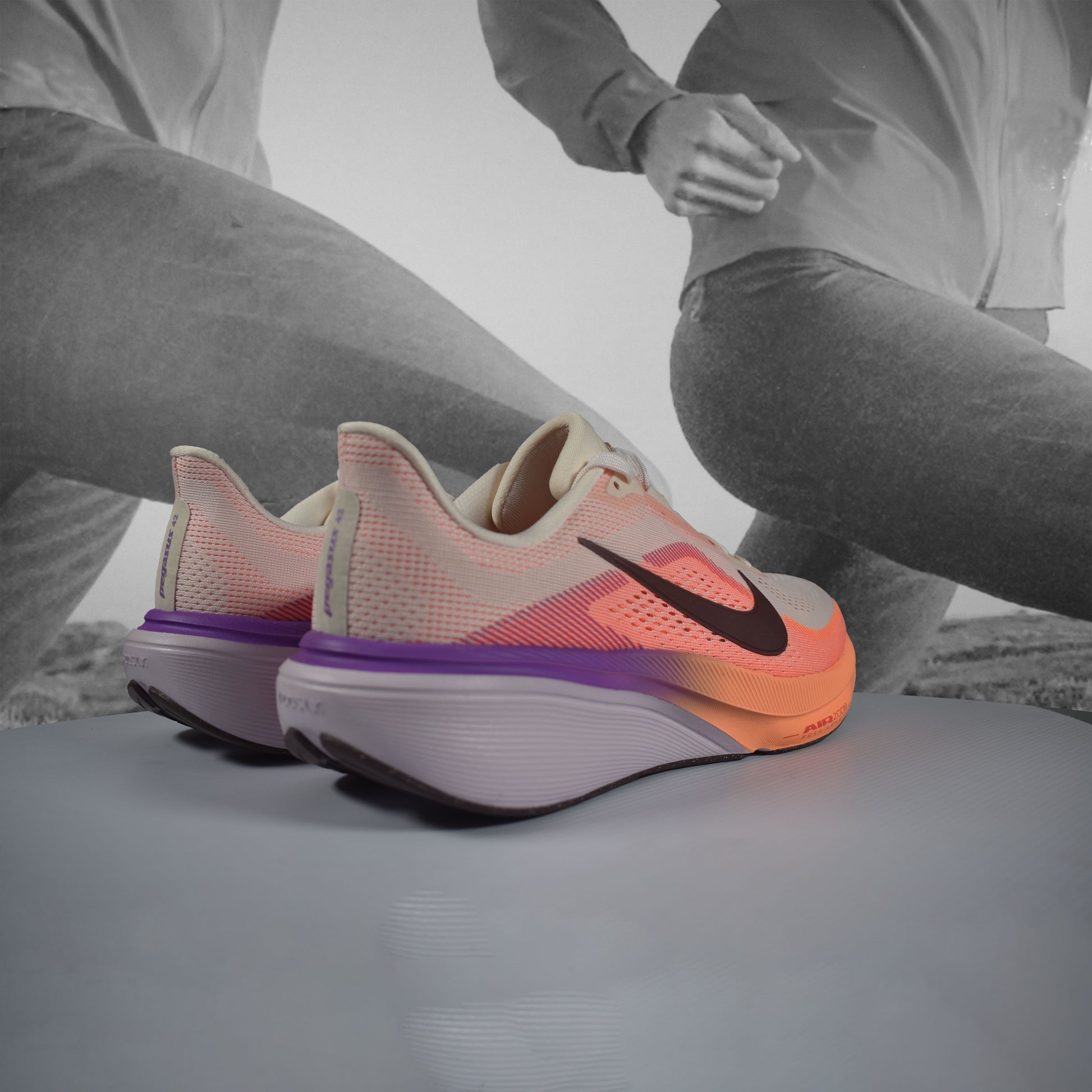 Nike Pegasus 42 Womens Road Running Shoes - Durban Runner Chalk Tattoo/Orange Pulse / 3