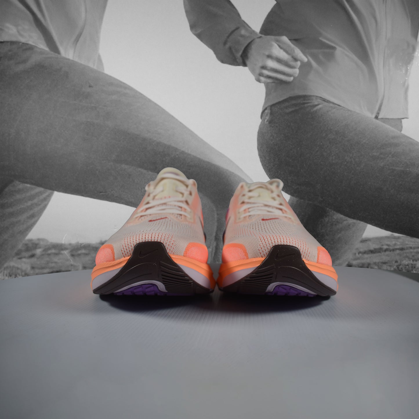 Nike Pegasus 42 Womens Road Running Shoes - Durban Runner Chalk Tattoo/Orange Pulse / 3