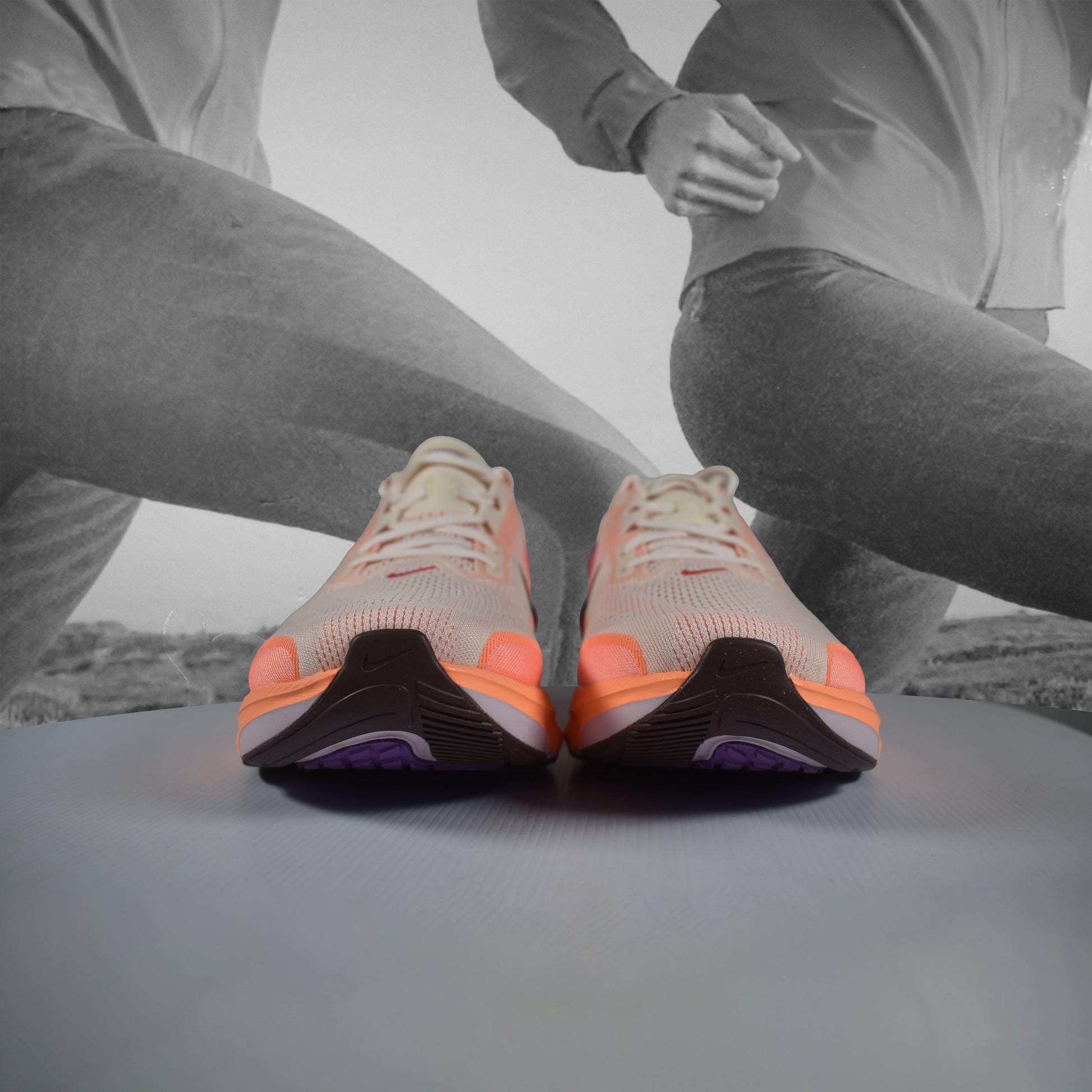 Nike Pegasus 42 Womens Road Running Shoes - Durban Runner Chalk Tattoo/Orange Pulse / 3