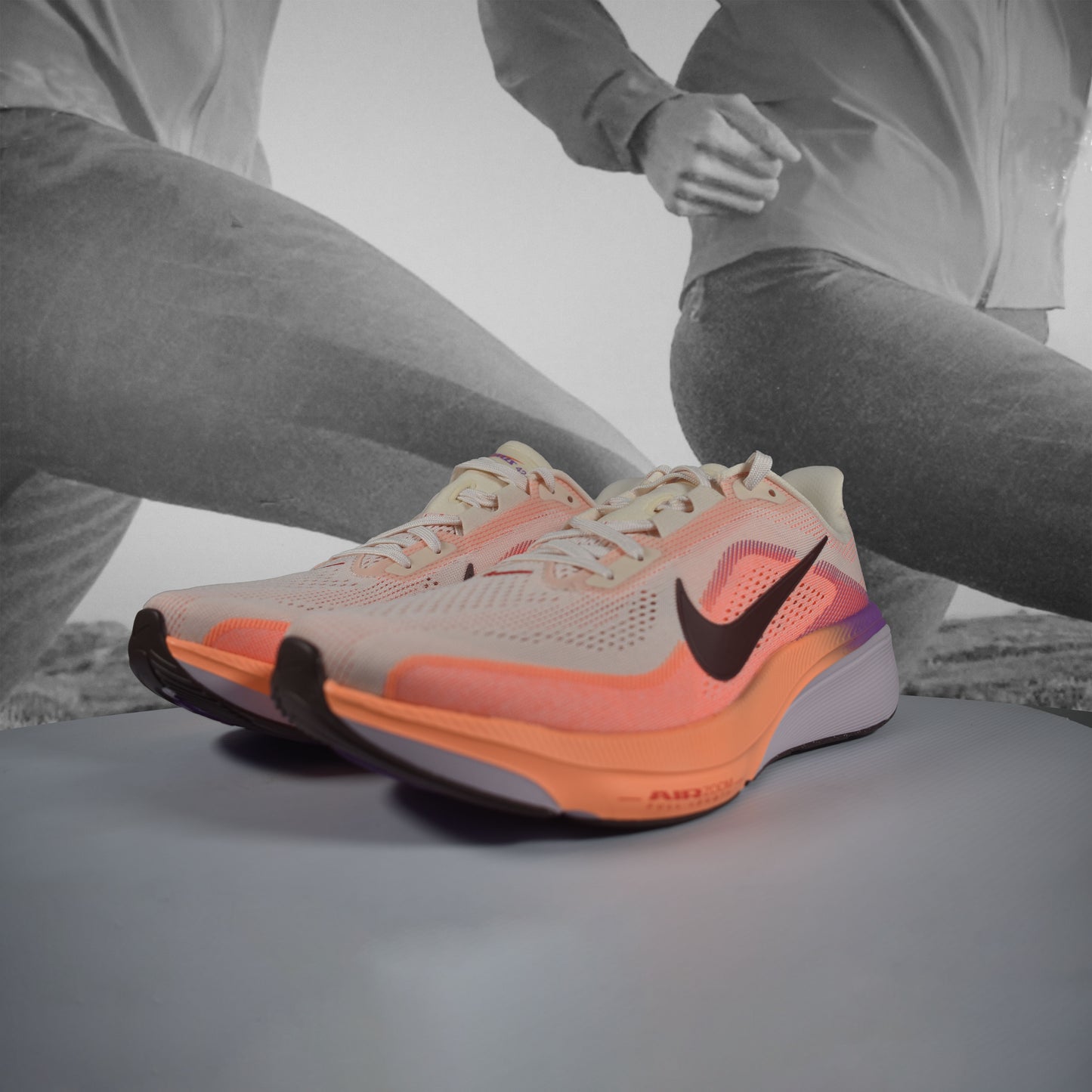 Nike Pegasus 42 Womens Road Running Shoes - Durban Runner Chalk Tattoo/Orange Pulse / 3