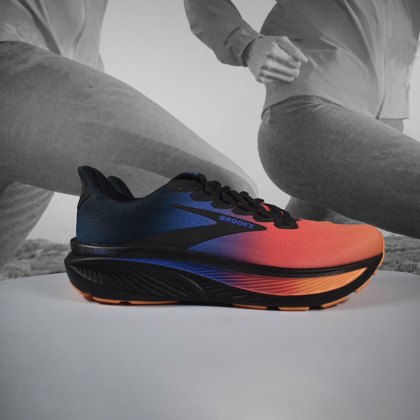 Brooks Ghost 17 Mens Road Running Shoes - Durban Runner Night/Blue/Papaya / 8.5