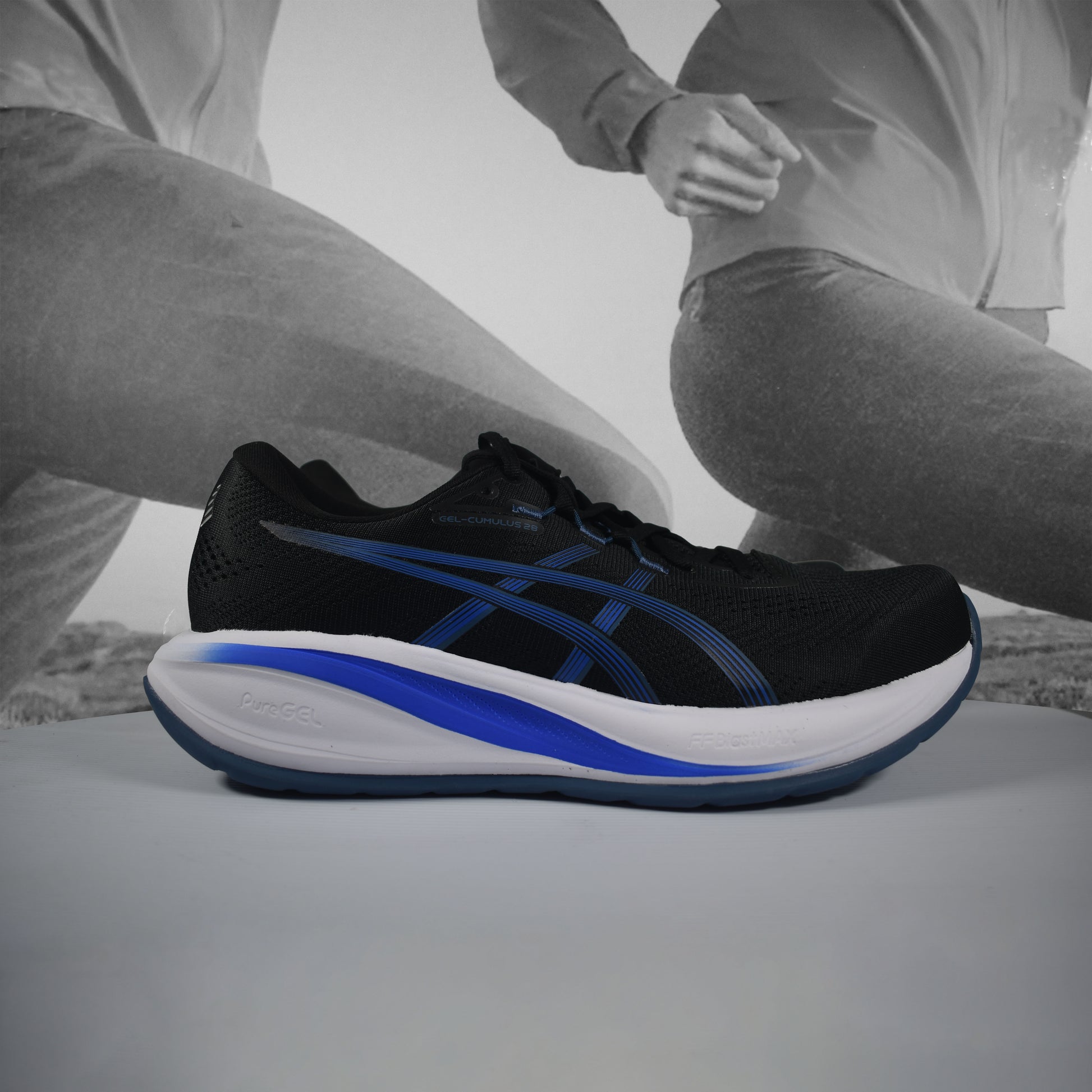 Asics GEL-CUMULUS 28 Mens Running Shoes - Durban Runner BLACK/NEON BLUE / 7.5