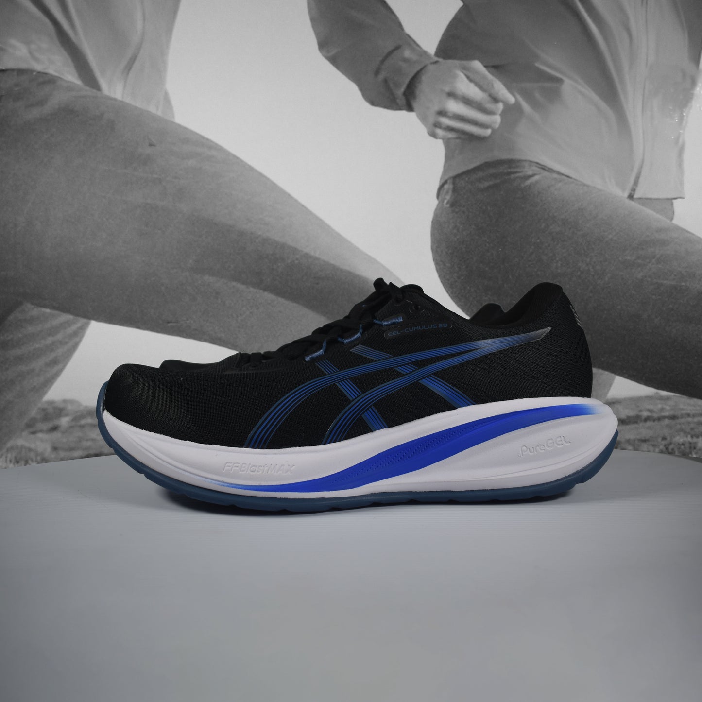 Asics GEL-CUMULUS 28 Mens Running Shoes - Durban Runner BLACK/NEON BLUE / 7.5