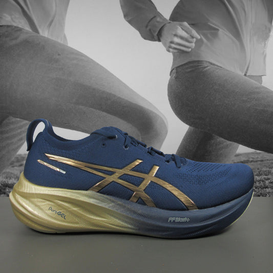 Asics GEL-Nimbus 26 Platinum Mens Road Running Shoes - Durban Runner 7.5 / Blue Expanse/Champagne