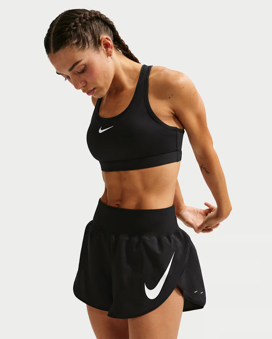 Nike Tempo Flow Swoosh Women's Dri-FIT Mid-Rise Brief-Lined Running Shorts - Durban Runner XS / Black/Reflective Silv/White